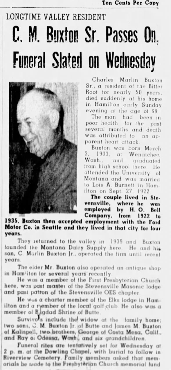 Obituary for C. M. Buxton